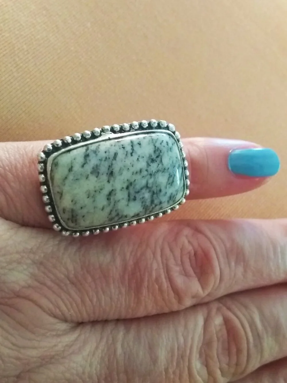 Sz 4.25 ~ Dendritic Jasper Ring - Dainty Hands - Punk Grunge Monochromatic